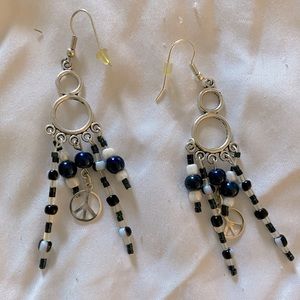 Beaded Peace Dangle Earrings